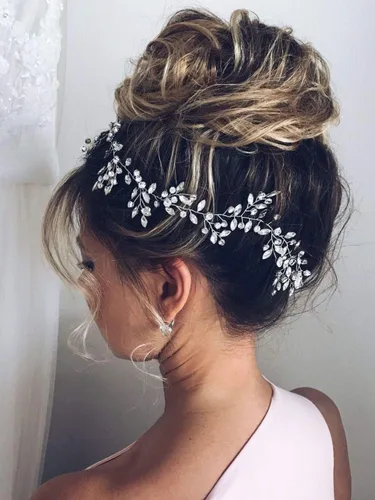 Vista 8 de Unicra Diadema de cristal con diamantes de imitación para novia y niñas, 17.7 pulgadas (plateado)