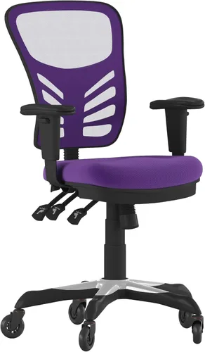 Vista 11 de Flash Furniture Nicholas Silla de oficina ergonómica giratoria ejecutiva multifunción de malla negra con brazos ajustables y ruedas de rodillo