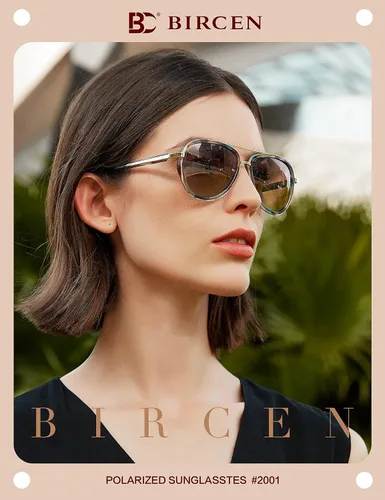 Vista 2 de BIRCEN Gafas de sol polarizadas para mujer con protección UV, persianas retro espejadas con marco de acetato BC2001