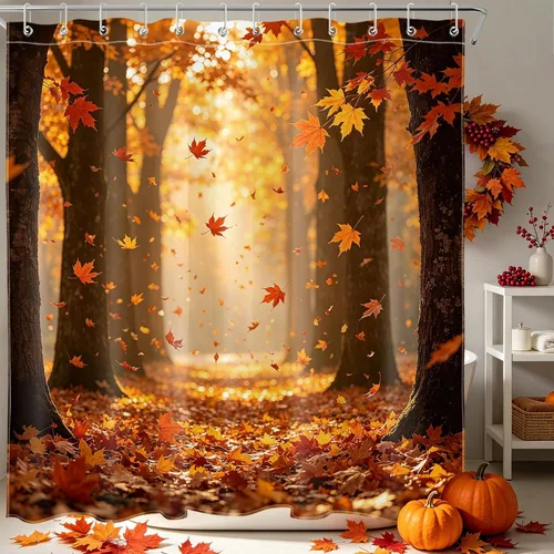 Vista 15 de LB Cortina de ducha espeluznante de Halloween, lindo fantasma en flores, árbol negro, luna llena, cortinas de ducha para baño, tela de poliéster
