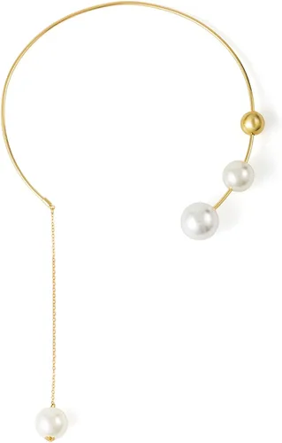 Vista 4 de Gargantilla de metal con perlas abiertas, collar ajustable con colgante de perlas elegante, collar de cadena para mujer