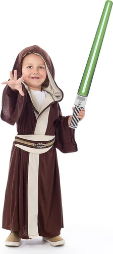 Vista 3 de Little Adventures Galactic Warrior - Bata con capucha y cinturón héroe galáctico marrón de edad media de 3 a 5 años lavable a máquina juego