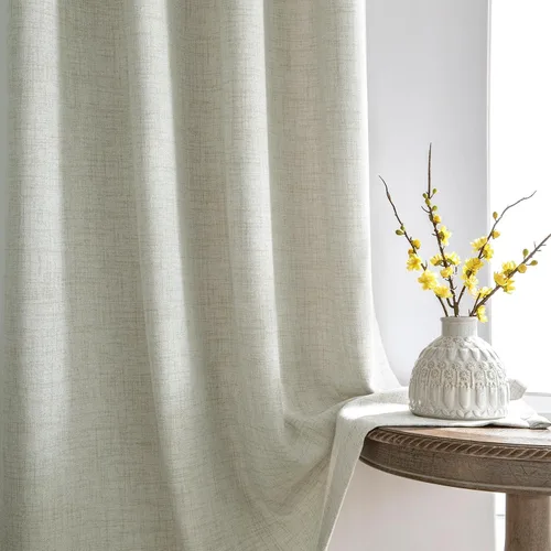 Vista 6 de Melodieux Cortinas de lino de 63 pulgadas de largo para dormitorio, cortinas de arpillera con textura de lino con bolsillo para barra, cortinas