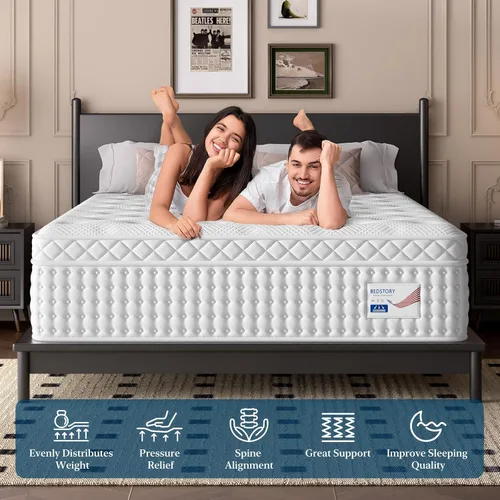 Vista 7 de BedStory Signature Collection - Colchón híbrido de lujo en una caja para presión zonificada y alivio del dolor de espalda, tamaño Queen de 14