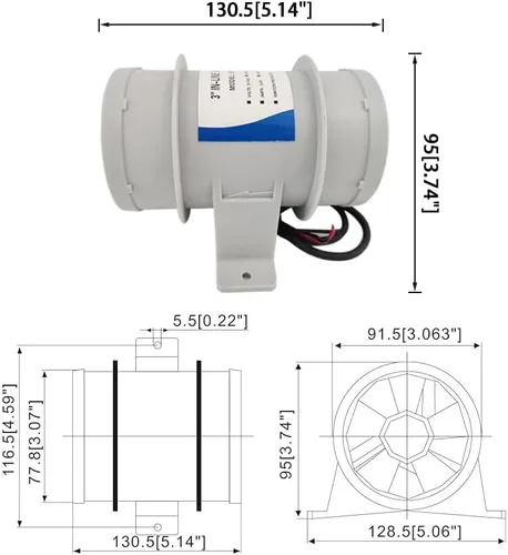 Vista 3 de ISURE MARINE Ventilador en línea de 3 pulgadas, soplador silencioso de 12 V soplador de aire de sentina marina para circulación de aire