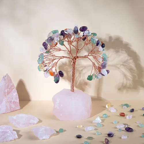 Vista 7 de ZenBless Árbol de la Vida de Piedras de Cristales Curativos de 7 Chakras, Árbol de Dinero Feng Shui, Pequeño Bonsái Falso Zen Espiritual