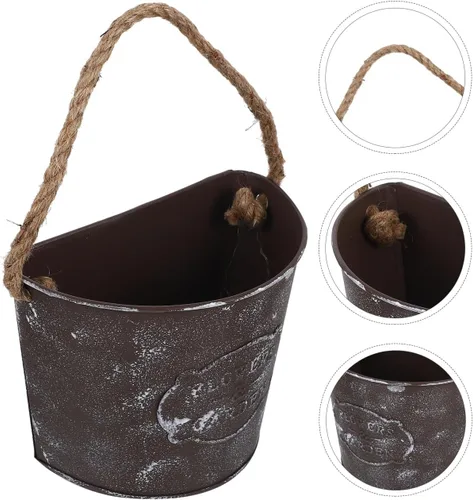 Vista 5 de Abaodam Maceta colgante de pared de hierro rústico con cuerda duradera para interiores y exteriores, jardín, patio, decoración del hogar, 7.08 x
