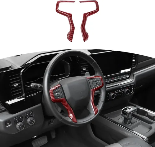 Vista 10 de RT-TCZ Para Silverado - Panel de volante para Chevy Tahoe 2021 Up Suburban 2020 Up Silverado 2019 Up Negro grano de madera accesorios interiores 2