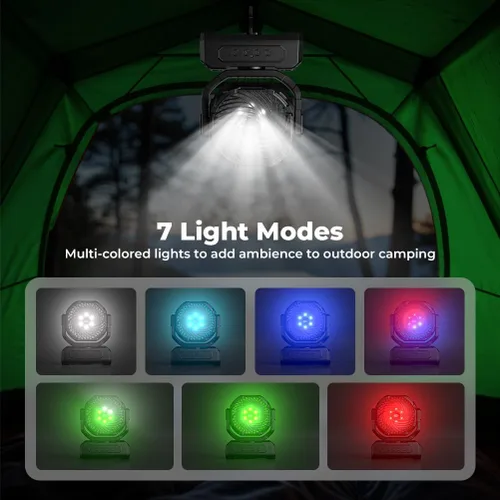 Vista 6 de Ventilador Portátil de Camping de 30000mAh con Linterna RGB, Alimentado por Batería Recargable Oscilante con 4 Velocidades de Viento Pantalla LED