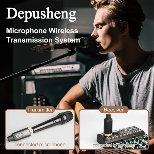 Vista 4 de Depusheng Receptor transmisor de guitarra inalámbrico T9, receptor transmisor de micrófono inalámbrico XLR Sistema inalámbrico para micrófono