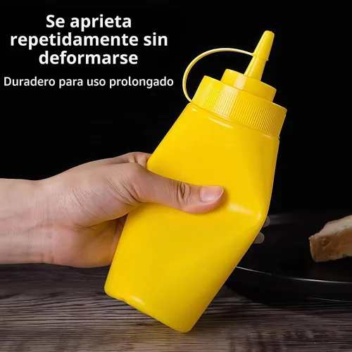Vista 6 de 3 botellas de plástico rellenables para condimentos de salsa exprimible vacía de 12 onzas, contenedor de almacenamiento de aderezos de ensalada