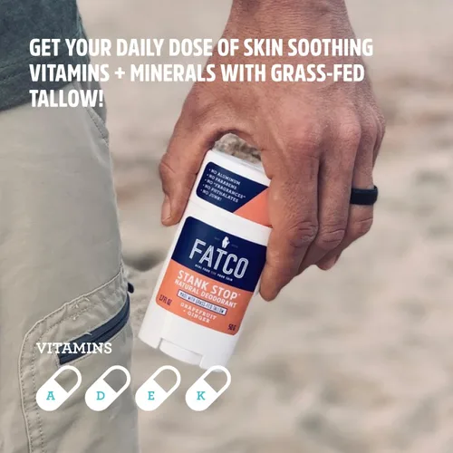 Vista 2 de FATCO Stank Stop All Desodorante natural con aceite de coco orgánico y sebo - Pomelo + jengibre (1.7 oz)