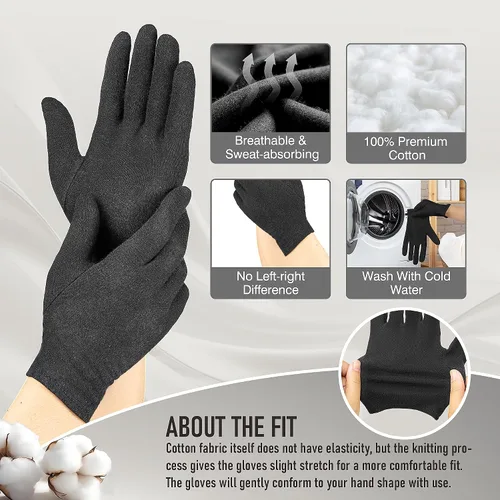 Vista 2 de COOLJOB 6 Pairs Cotton Moisturizing Gloves for Dry Hands & Eczema, Black S 100% Natural Cotton, Overnight Moisture Care, Multiple Everyday Uses