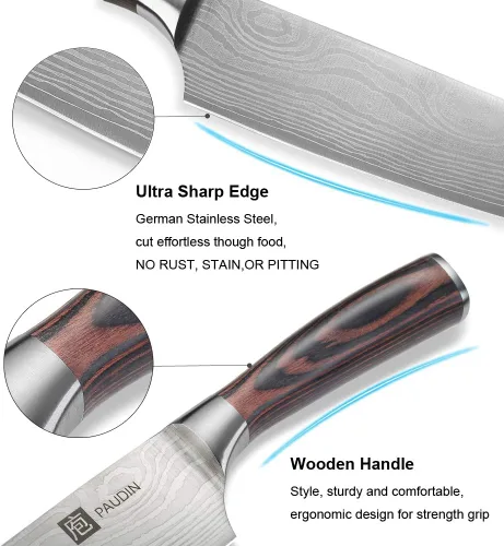 Vista 5 de PAUDIN Cuchillo de chef, cuchillo Santoku y cuchillo utilitario