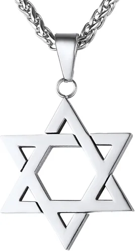 Vista 23 de U7 - Collar con Estrella de David para hombres y mujeres, dije hexagonal de acero inoxidable con cruz/piedra de rubí/collares clásicos judíos