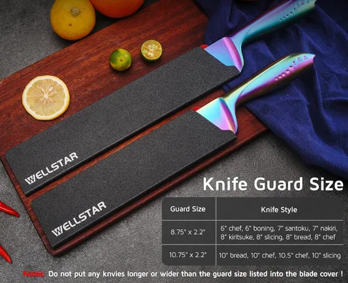 Vista 9 de WELLSTAR Juego de protectores de bordes de cuchillo, 2 fundas universales de cuchilla, fundas protectoras de ABS sin BPA, forro de fieltro