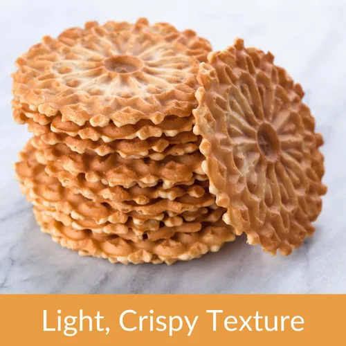 Vista 2 de DeLallo Galletas Pizzelle de vainilla, aperitivos ligeros y crujientes de galleta de gofre, sabor cálido y mantecoso, auténticas galletas horneadas