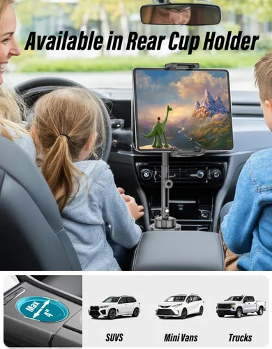 Vista 5 de Soporte de aluminio para tablet de automóvil, [altura ajustable de 16 pulgadas] [compatible con funda gruesa] Soporte resistente para tablet