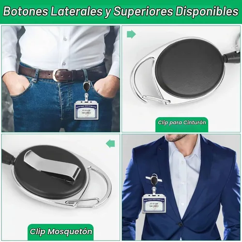 Vista 4 de 30 soportes retráctiles para tarjetas de identificación con clip de carrete de mosquetón, cordones retráctiles para llaves y tarjetas Negro