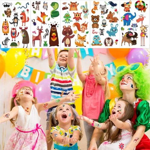 Vista 3 de Konsait 24 hojas de tatuajes temporales de animales para niños (más de 230 unidades), tatuajes falsos de animales marinos de la selva del zoológico