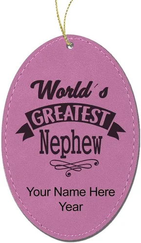Vista 6 de LaserGram Personalized Christmas Ornament, World's Greatest Nephew, Faux Leather, Custom Laser Engraved Gift Idea (Oval Shape, Black with Gold)
