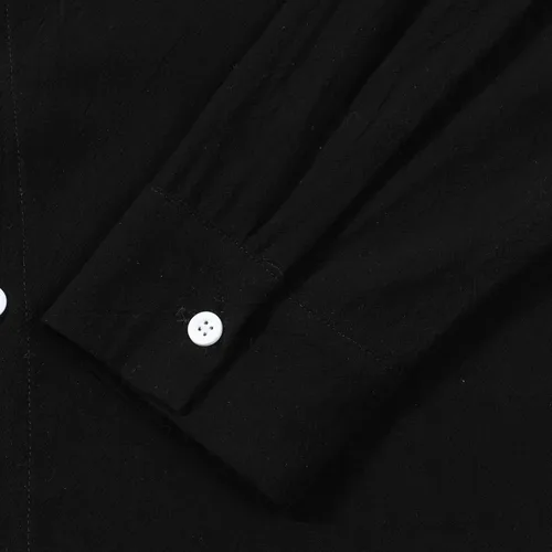 Vista 7 de Camisa de lino de algodón para hombre, manga larga con botones, cuello alto con bandas para playa y verano
