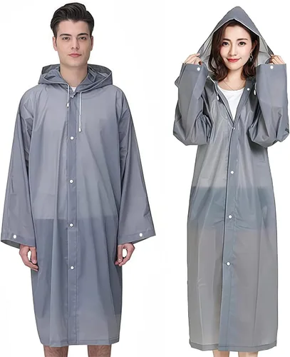 Vista 8 de Poncho de lluvia para adulto, paquete de 2 impermeables reutilizables de emergencia con capucha y cordón