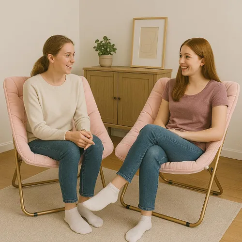 Vista 4 de Magshion Silla plegable con platillo para adultos, cómodo asiento de lectura, asiento de piel sintética con marco de metal acolchado grueso
