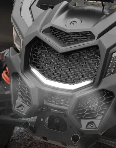 Vista 8 de A & UTV PRO X3 Parachoques delantero de malla, rejilla de malla frontal con barra de luces LED, protector de radiador para Can-Am Maverick X3 Max X