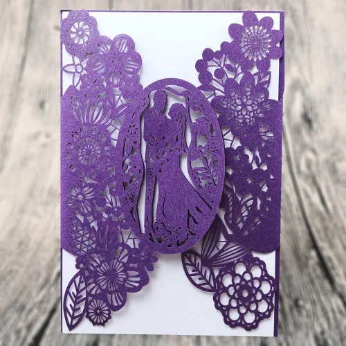 Vista 7 de FOMTOR Juego de 40 tarjetas de invitación de boda cortadas con láser azul con sobres, insertos y sellos, para boda, despedida de soltera, baby