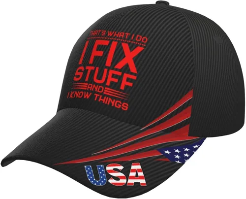 Vista 11 de That's Whats I Do I Fix Stuff and I Know Things - Sombreros desgastados para hombre, de mezclilla lavada, ajustables, con correa trasera 1
