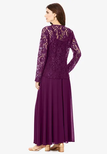 Vista 3 de Roaman's Vestido chaqueta de encaje con cuentas de talla grande para mujer