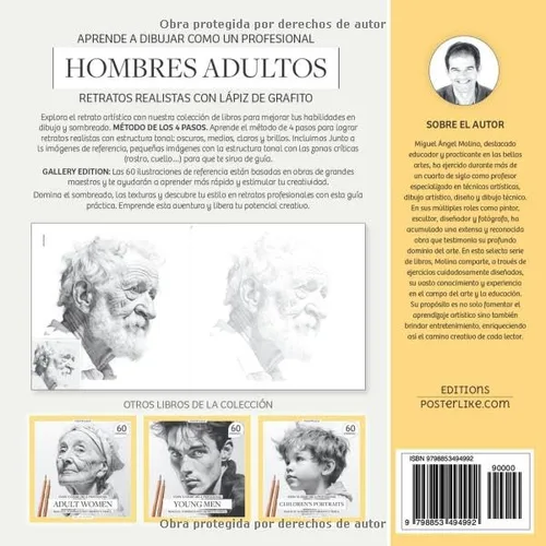 Vista 2 de Aprende a dibujar como un profesional. Hombres Adultos. Retratos realistas con Lápiz de Grafito. La Esencia Masculina Diversidad y Profundidad