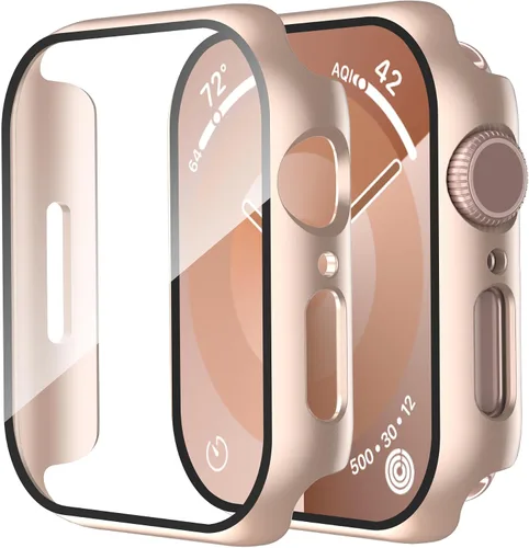 Vista 44 de Smiling Paquete de 2 fundas compatibles con Apple Watch Serie 3/Serie 2 de 1.49 pulgadas, protector de pantalla vidrio templado, carcasa rígida