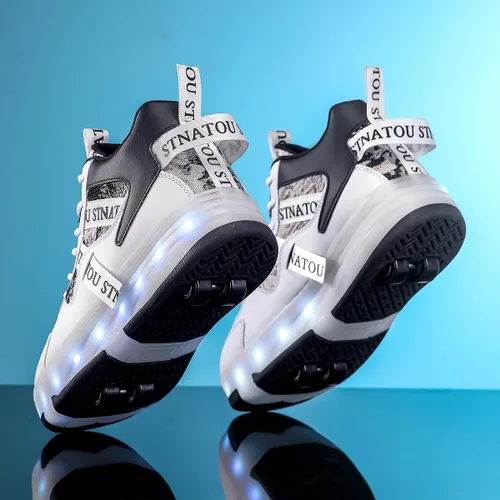 Vista 4 de HHSTS Zapatos de patinaje para niños mejorados con 16 luces LED, modelo de 4 ruedas iluminadas, para niños y niñas, tenis de moda para niños