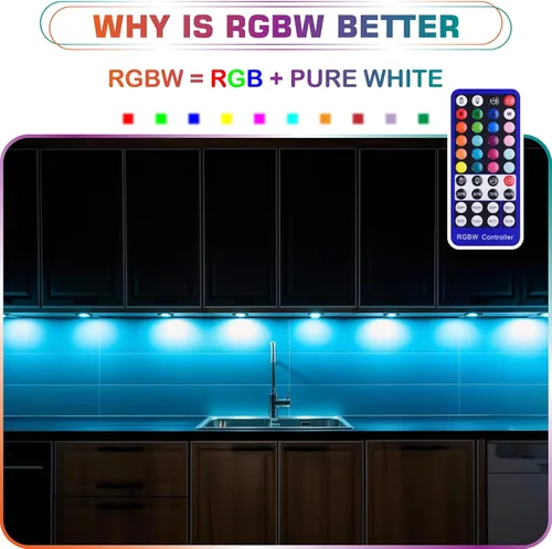 Vista 5 de RGBW Collection - Iluminación para exhibición, discos LED debajo del gabinete, cambio de color rojo, verde, azul y blanco verdadero, control remoto
