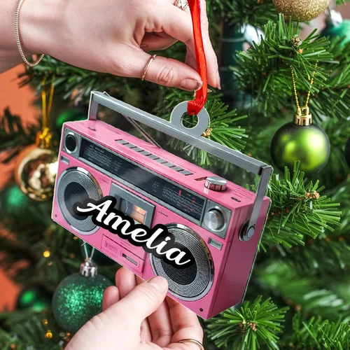 Vista 4 de Adorno de radio personalizado 2025, adorno de radio retro personalizado, cinta de cassette, adornos retro, adornos de radio de Navidad, adornos