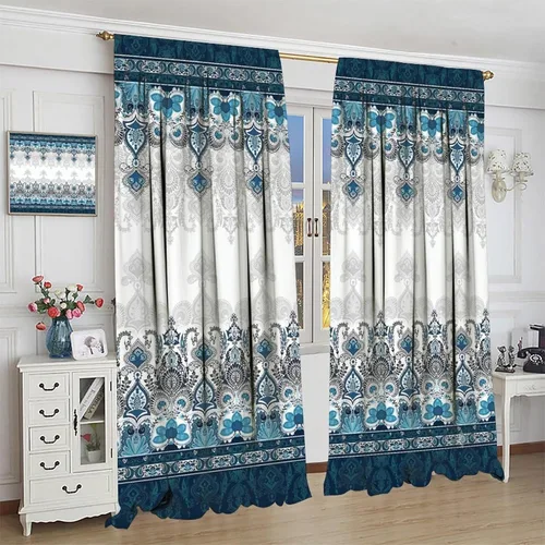 Vista 126 de Cortinas opacas con estampado de flores de cachemira, estampado de cachemira sobre fondo blanco, para decoración del hogar, cocina, restaurante