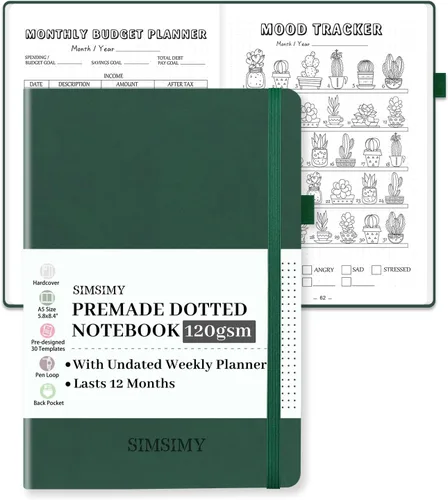 Vista 13 de Cuaderno de Diario Punteado Prefabricado con Plantillas de Viñetas, Diario de Puntillado en Rejilla de Puntos Prefabricado con Planificador Semanal