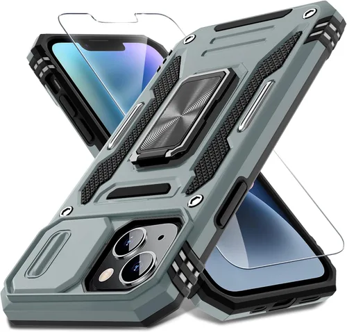 Vista 56 de DEERLAMN Funda para iPhone Air de 6.5 pulgadas con cubierta deslizante para cámara + protector de pantalla (2 paquetes), soporte de anillo giratorio