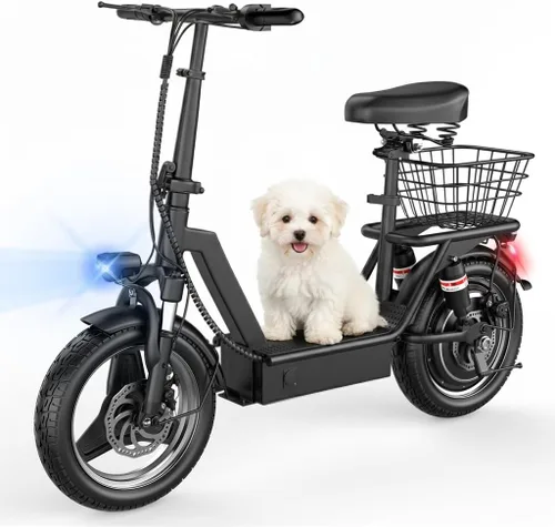 Electric Scooter Adults with Seat, 1000W Peak Motor, 35 Miles Range, 25MPH Top Speed, 14" Foldable E-Scooter with Seat and Basket for Cargo, Dual