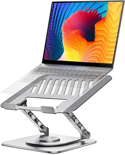 Vista 7 de Soporte ajustable para laptop con base giratoria de 360°, soporte para computadora portátil ergonómico plegable elevador para computadora portátil