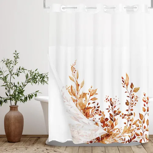 Vista 66 de Tititex - Juego de cortinas de ducha de eucalipto negro, hojas de acuarela gris en la parte superior, con decoración floral de baño, 60 x 72