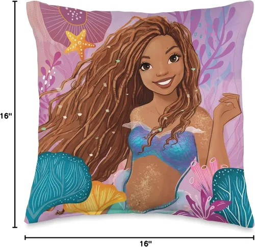 Vista 4 de Disney Little Mermaid Ariel Under The Sea Smile - Almohada de 16 x 16 pulgadas, multicolor