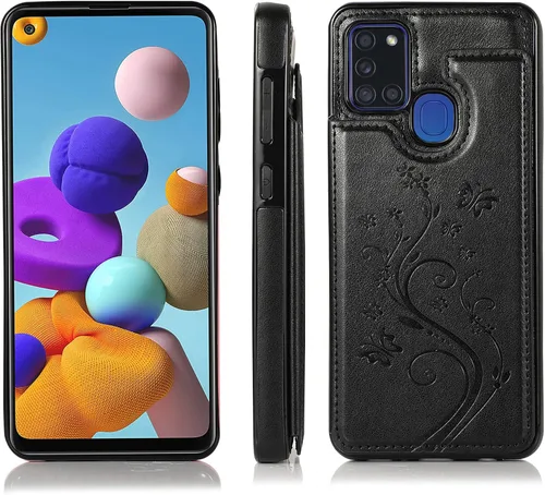 Vista 4 de Asuwish Funda de teléfono para Samsung Galaxy A21S con protector de pantalla de vidrio templado y tarjetero con soporte para tarjetero, accesorios