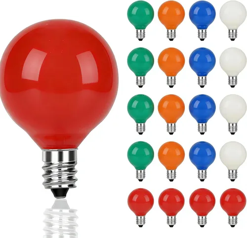 Vista 8 de Paquete de 25 bombillas LED multicolor G40 de repuesto, base de candelabro E12/C7, bombillas LED globo Edison inastillables para cadena de luces
