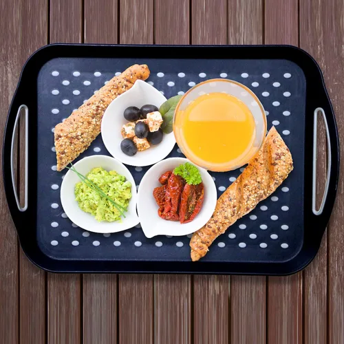 Vista 4 de Gran bandeja de servir antideslizante con asas, bandejas de comida para piernas con agarre de silicona para comer, aptas para lavavajillas