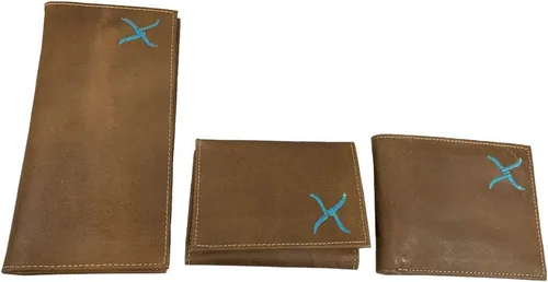 Vista 3 de Twisted X Cartera de piel marrón con turquesa X (Rodeo), Rodeo, Billetera triple
