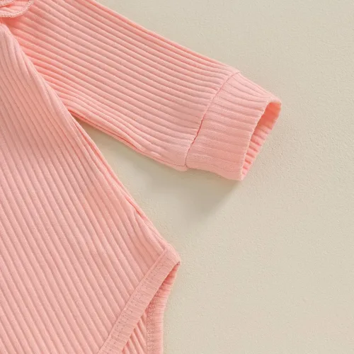 Vista 5 de AEEMCEM Conjunto de 3 piezas de ropa para bebé recién nacida, con volantes, manga larga, con volantes, con diadema