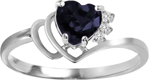 Vista 3 de Galaxy Gold GG Anillo de oro de 14 quilates con diamantes auténticos y zafiro natural en forma de corazón